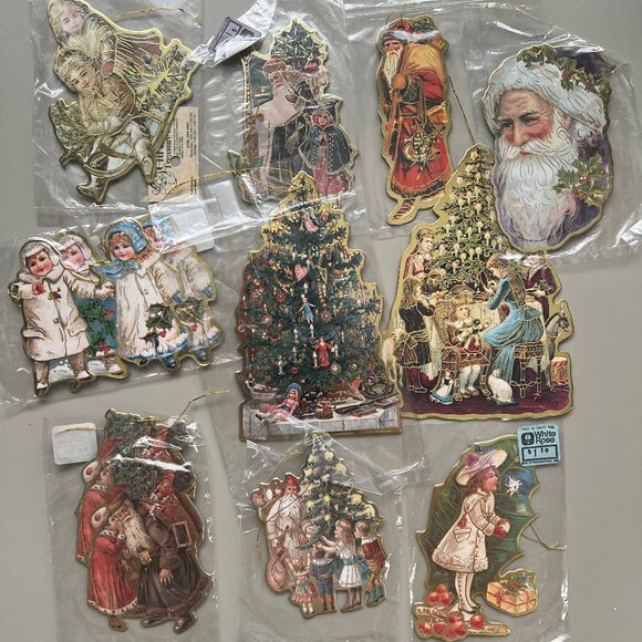 Vintage Victorian Christmas Ornaments 80s Scrap Die Cut Relief Bundle Set Angels - Picture 3 of 9